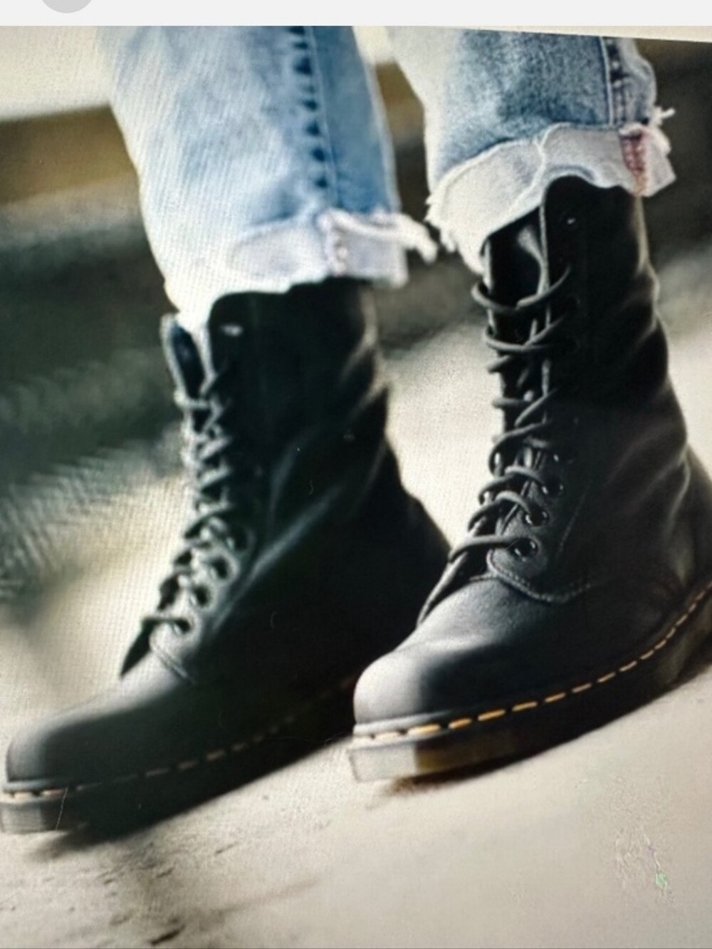 Dr Martens 1460 Boots Black Leather Lace-Up Combat Women's 7